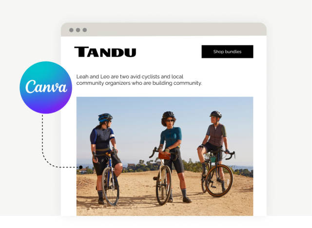 Webpage layout featuring cyclists and the brand "Tandu."