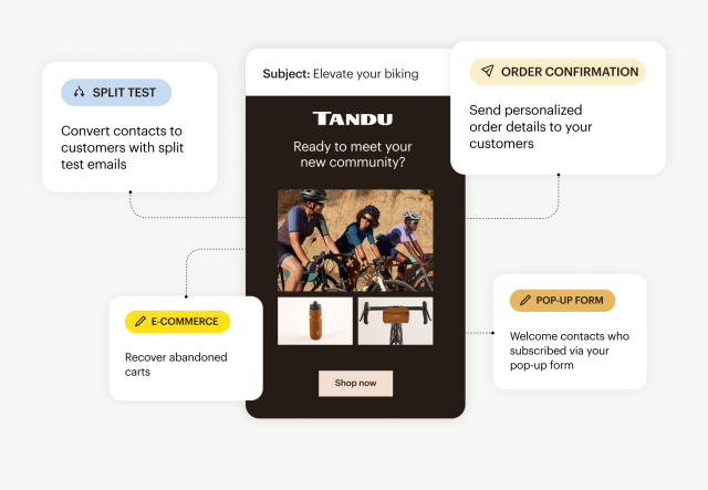 A few different Mailchimp email automations you can use, like split-testing, order confirmation, and abandoned cart recovery.